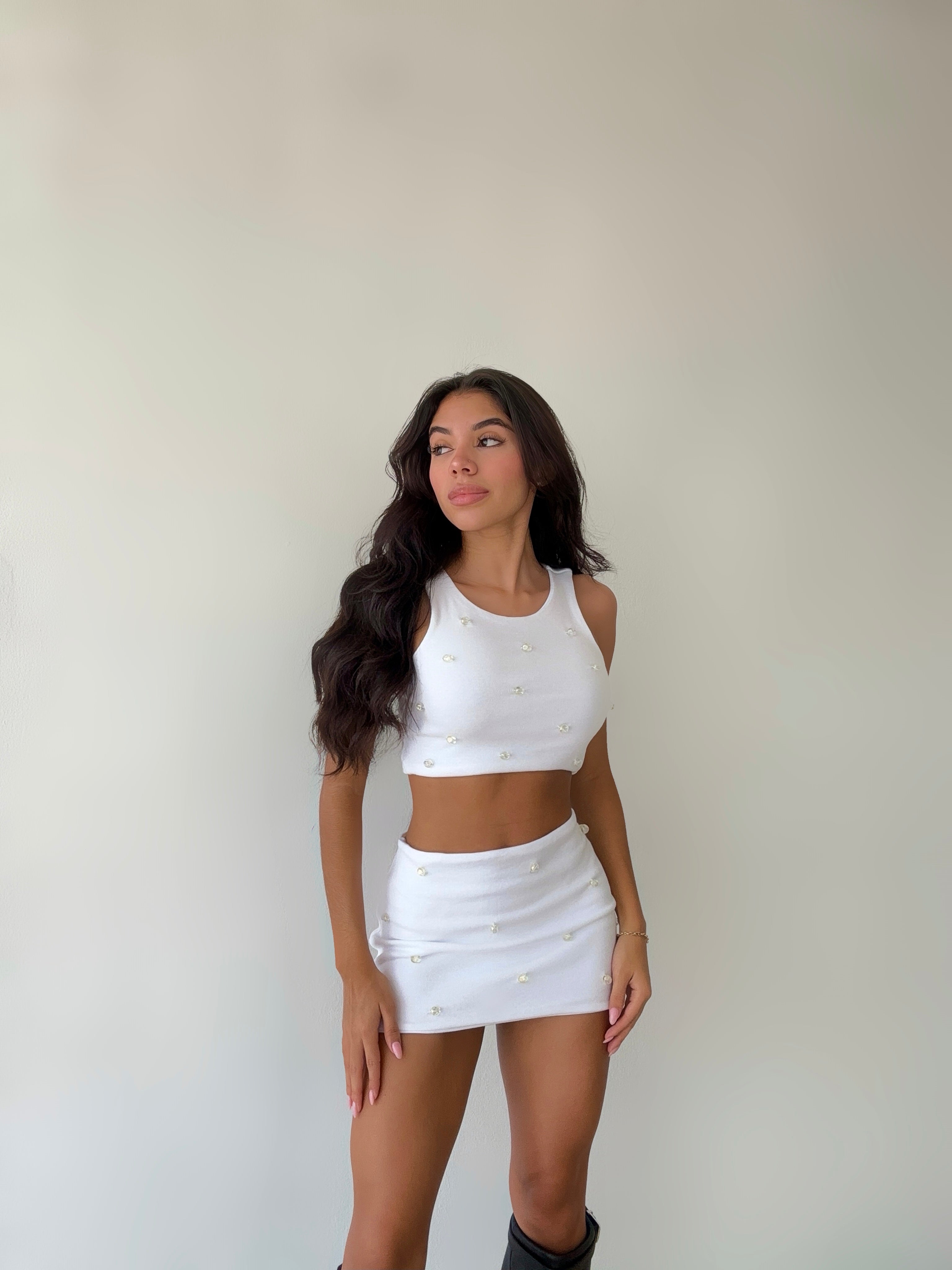 Beaded details top and skirt