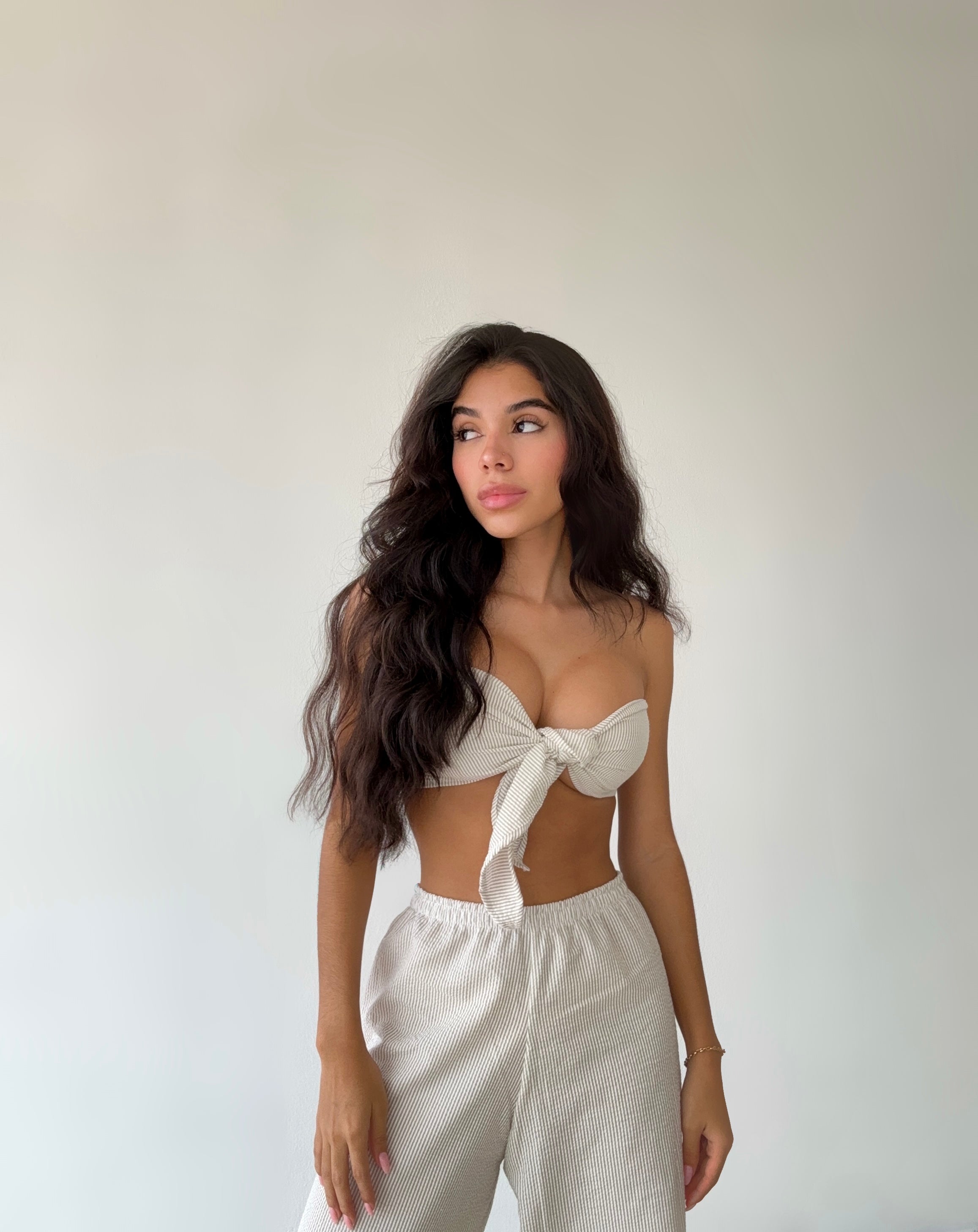 Strip wide leg trouser and crop top
