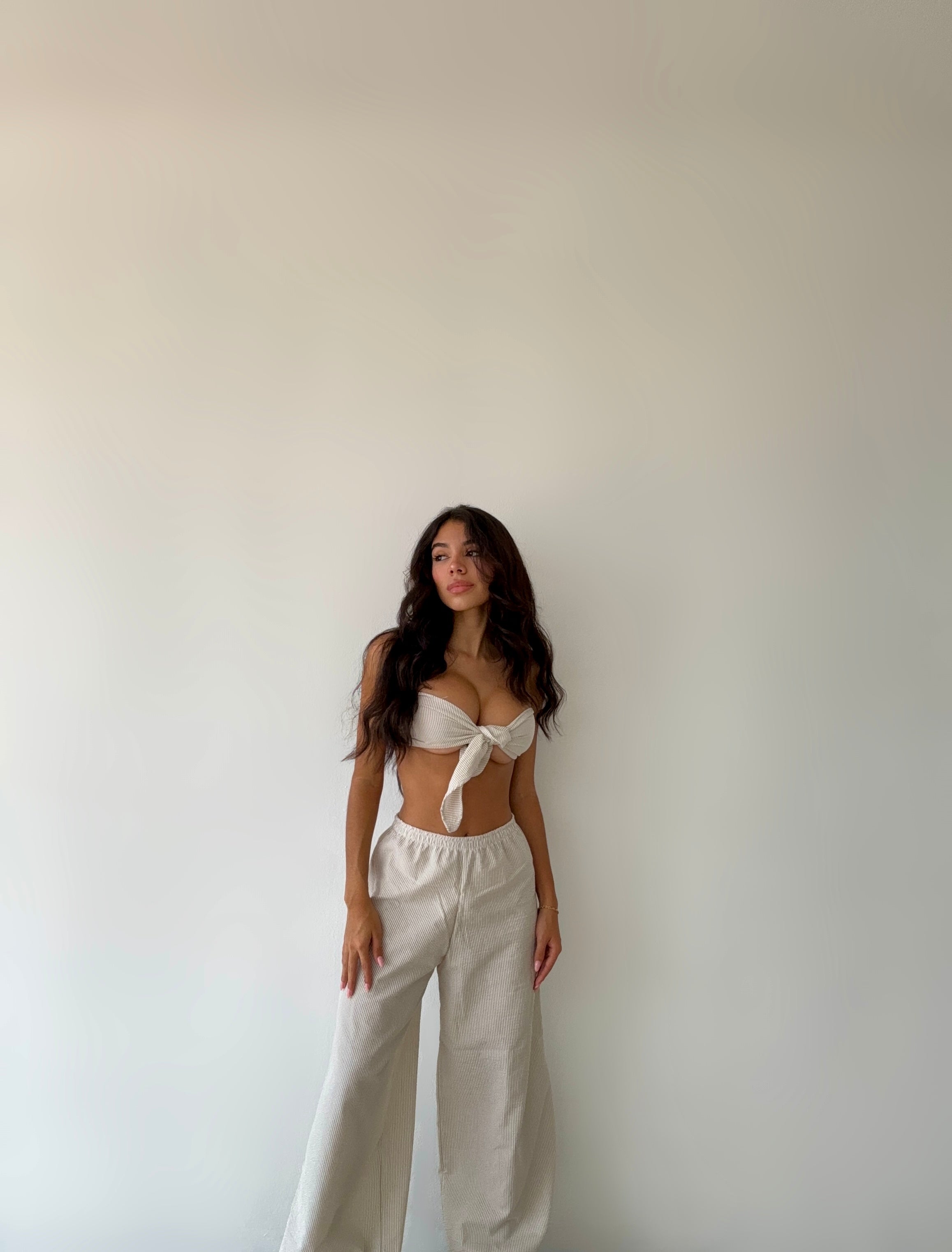 Strip wide leg trouser and crop top