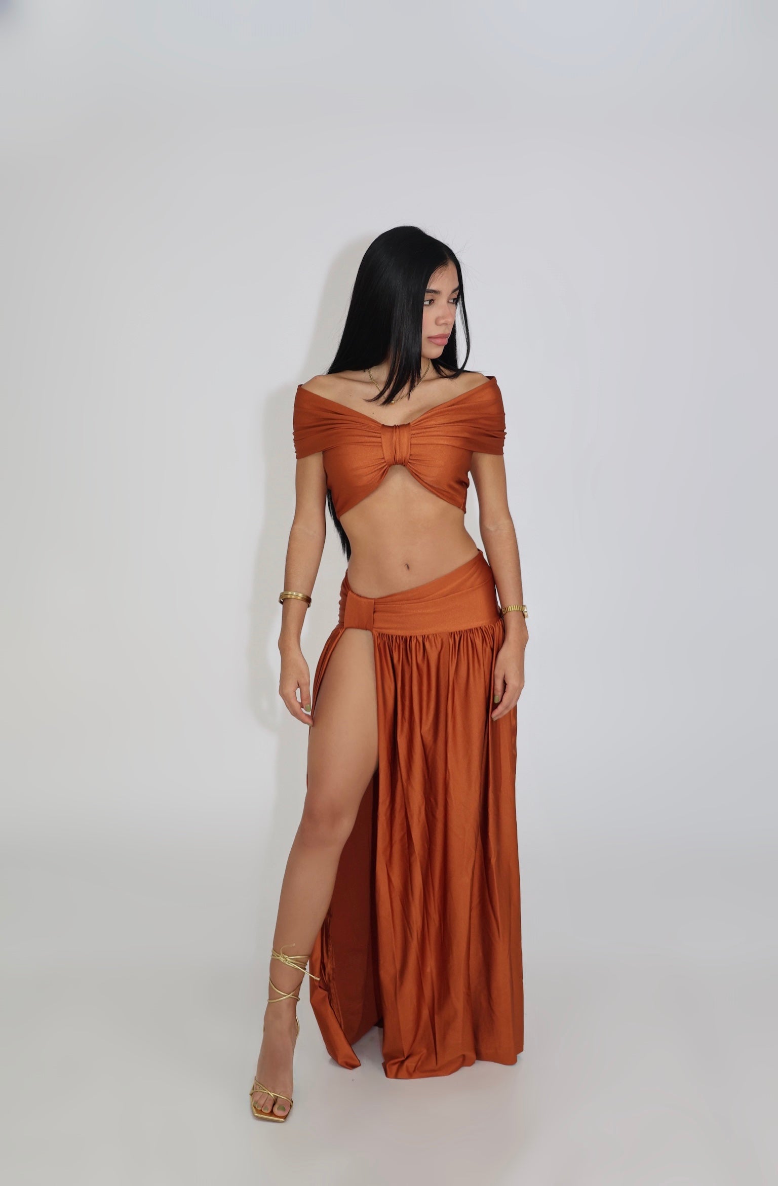 Copper maxi skirt set