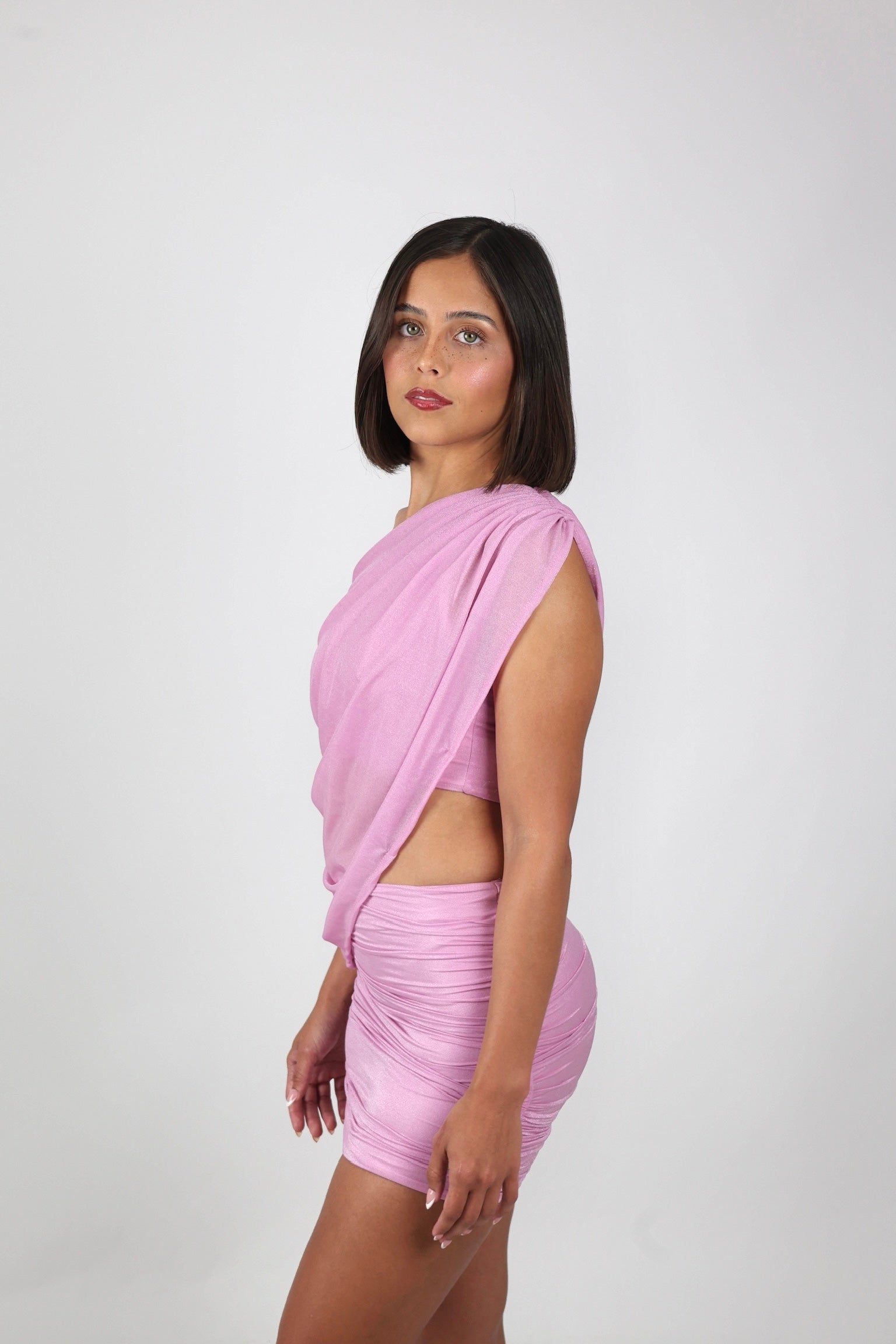 Sparkly drape top & mini skirt