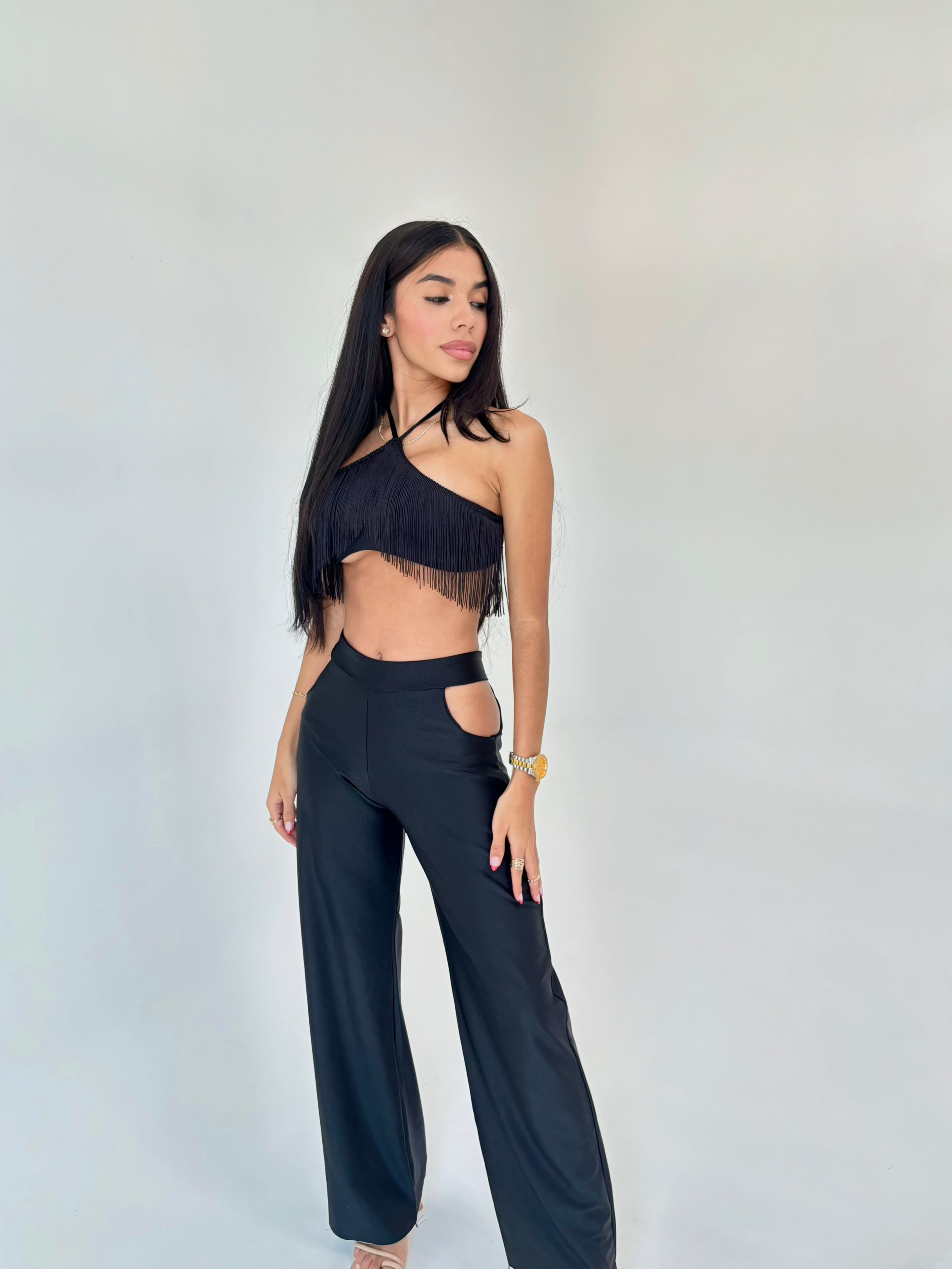 Onyx fringe top