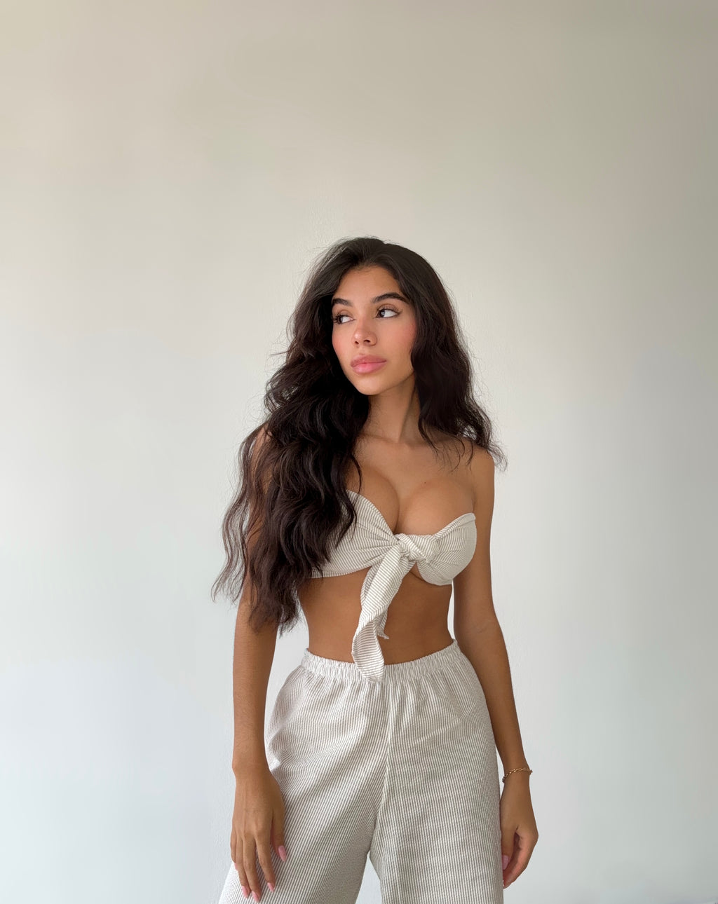 Strip wide leg trouser and crop top